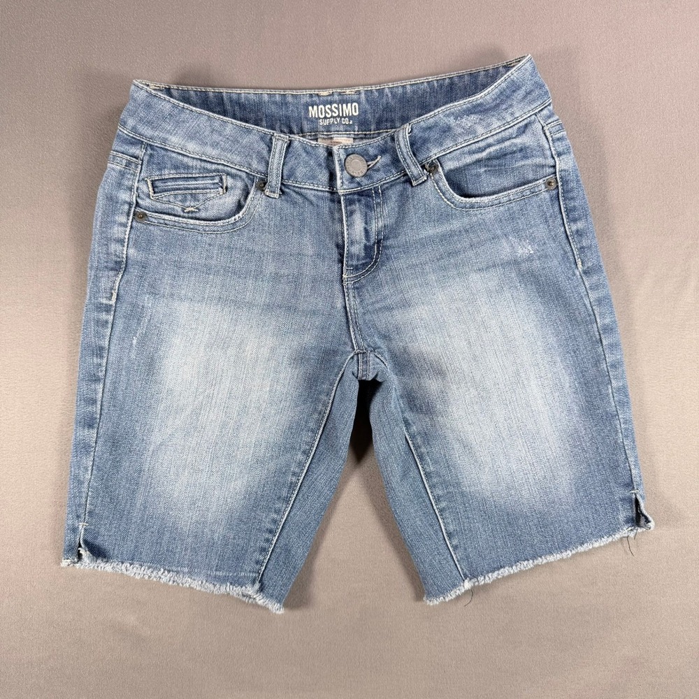 Mossimo Supply Co Bermuda Shorts Womens 3 Blue Light Wash Raw Hem Casual Summer